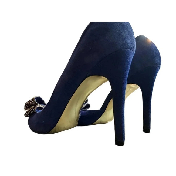 Betsey Johnson Glendah Women's Blue Peep Toe Gold Studded Wedding Heels Size 10M - Picture 6 of 9